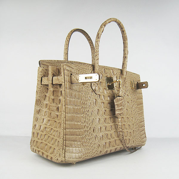 Replica Hermes Birkin 30CM Crocodile Head Veins Bag Apricot 6088 On Sale - Click Image to Close